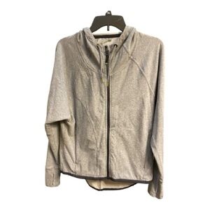 Athleta Women’s Gray Running Hooded Jacket With Thumb Holes and Inner Pockets